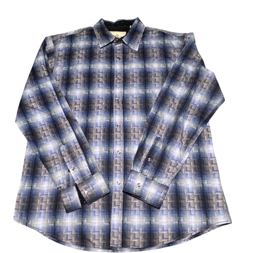 Age of Wisdom Shirt Mens XL Cotton Geometric Plaid Snap Button Blue Artsy Modern - Picture 1 of 9